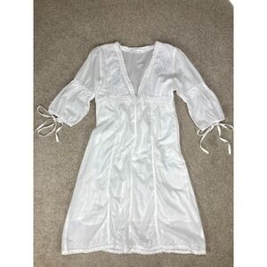 White Diamonds Lace Ethereal Dress Womens Sz M White Eyelet Lace V-Neck Prairie